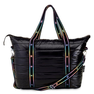 Puffer Tote Weekender Bag - Black Gradient Star Belle Design Creations